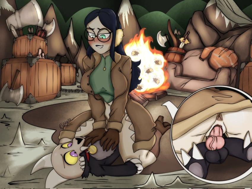 1boy 1girls anus asshole aunt_and_nephew big_ass big_breasts big_butt biting_lip blue_hair boots campfire camping clothed clothed_sex cold collar commission commission_art commissioner_upload cowgirl_position disney earmuffs erueito furry glasses gloves green_eyes grey_hair heterochromia jacket king_clawthorne leggings lilith_clawthorne long_hair nipples pinned pinned_down purple_eyes snow snow_sex textless textless_version the_owl_house vaginal_penetration wanting_cum wanting_sex worship worshipping yellow_eyes