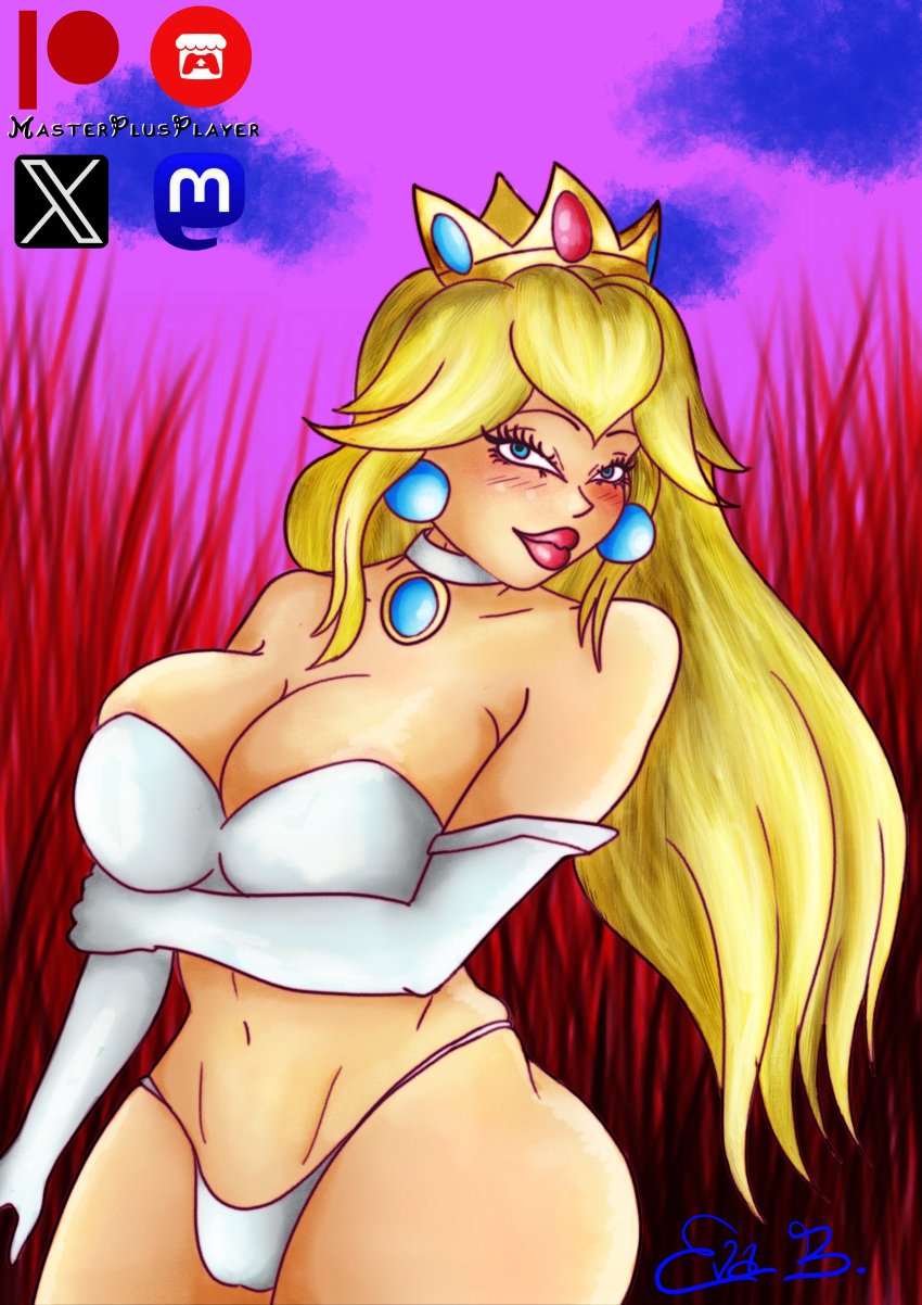 1girls background big_breasts big_butt blonde_female blonde_hair blonde_hair_female blue_eyes breasts cleavage digital_art digital_drawing digital_drawing_(artwork) digital_media_(artwork) digital_painting_(artwork) earrings female female_only gloves huge_breasts huge_butt jewelry krita_(program) krita_program kritadrawing light_skin long_hair mario_(series) masterplusplayer outdoors princess_peach sky solo standing underwear white_gloves white_underwear