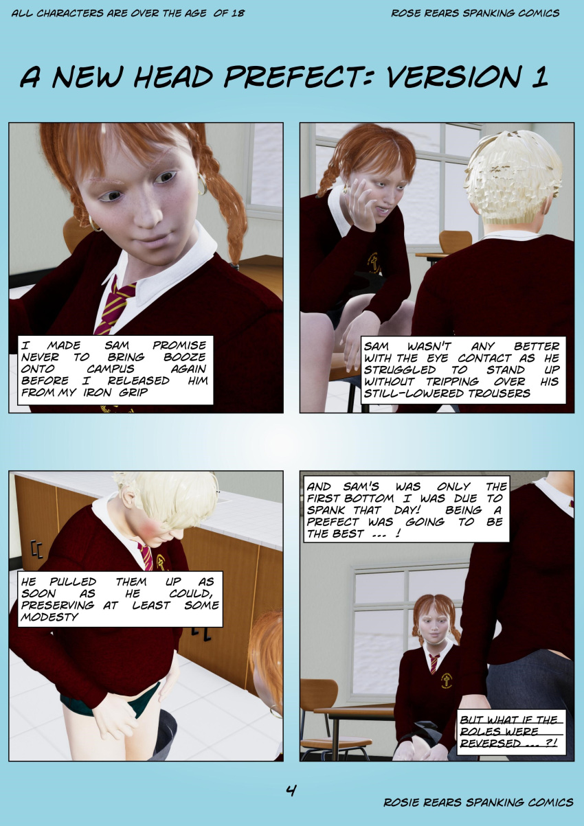 bully comic english_text femdom page_4 page_number prefect rosierears schoolboy schoolgirl spanked_butt spanking