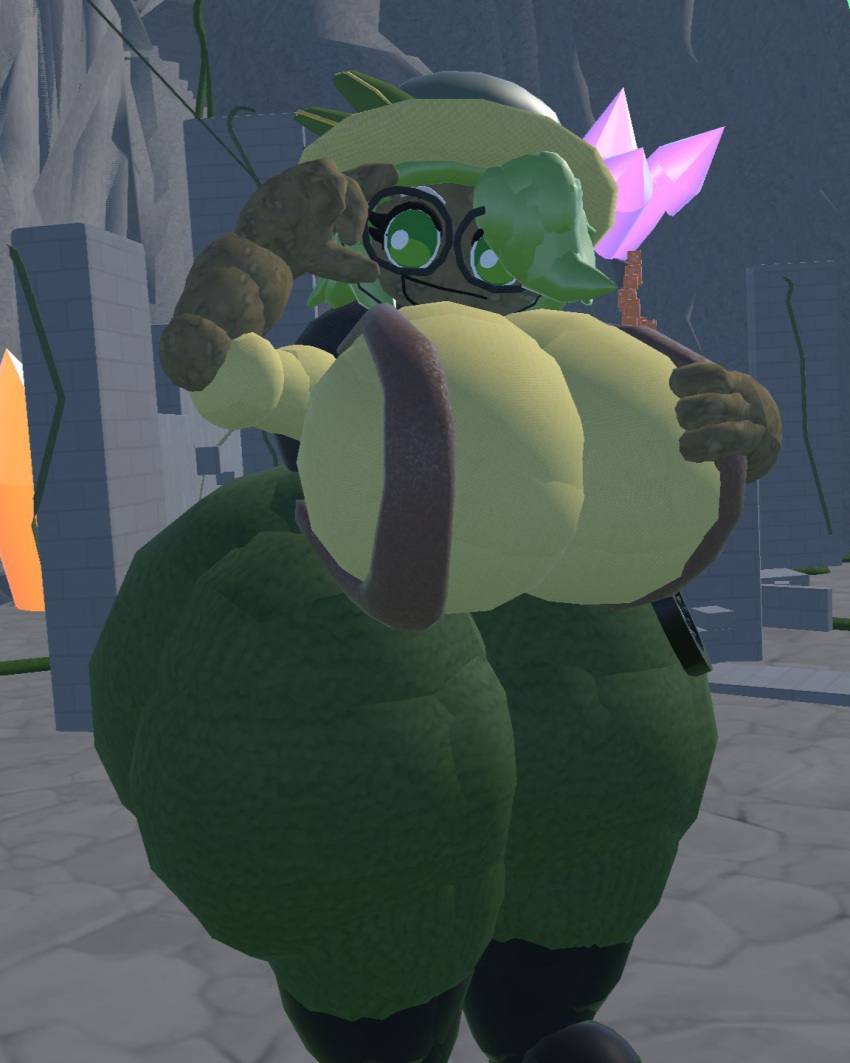 1girls backpack big_ass big_breasts big_butt black_shoes breasts bubble_ass bubble_butt cave cookie_run cookie_run_kingdom female female_only glasses green_eyes green_hair green_hat green_pants huge_ass huge_breasts huge_butt olive_cookie rec_room thick_ass thick_thighs weirdmaker43 yellow_shirt