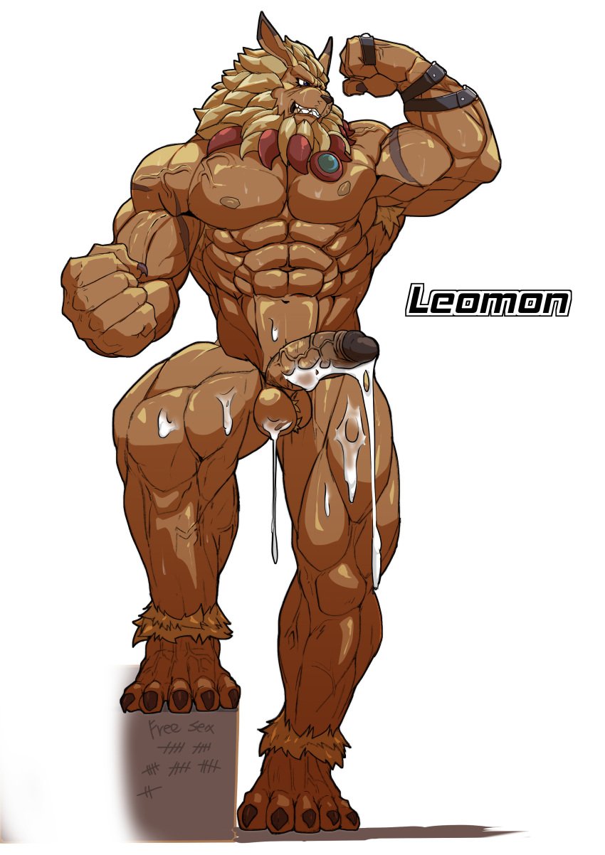 abs absurd_res anthro armpit_hair asiahao520 balls bandai_namco biceps bodily_fluids body_hair cum digimon digimon_(species) felid genital_fluids genitals hi_res leomon lion male male_only mammal muscular muscular_anthro muscular_male nipples pantherine pecs penis scar solo vein veiny_muscles veiny_penis