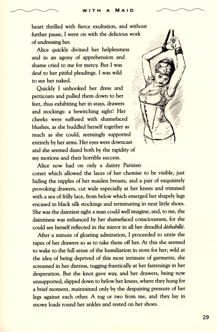 arms_above_head bondage cleavage corset edwardian sketch tagme text the_way_of_a_man_with_a_maid tom_sargent