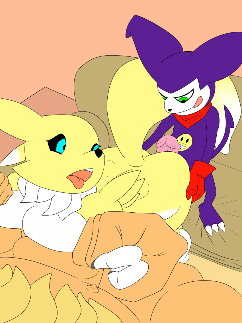 breasts digimon female impmon male muscular nipples penis renamon smoaer