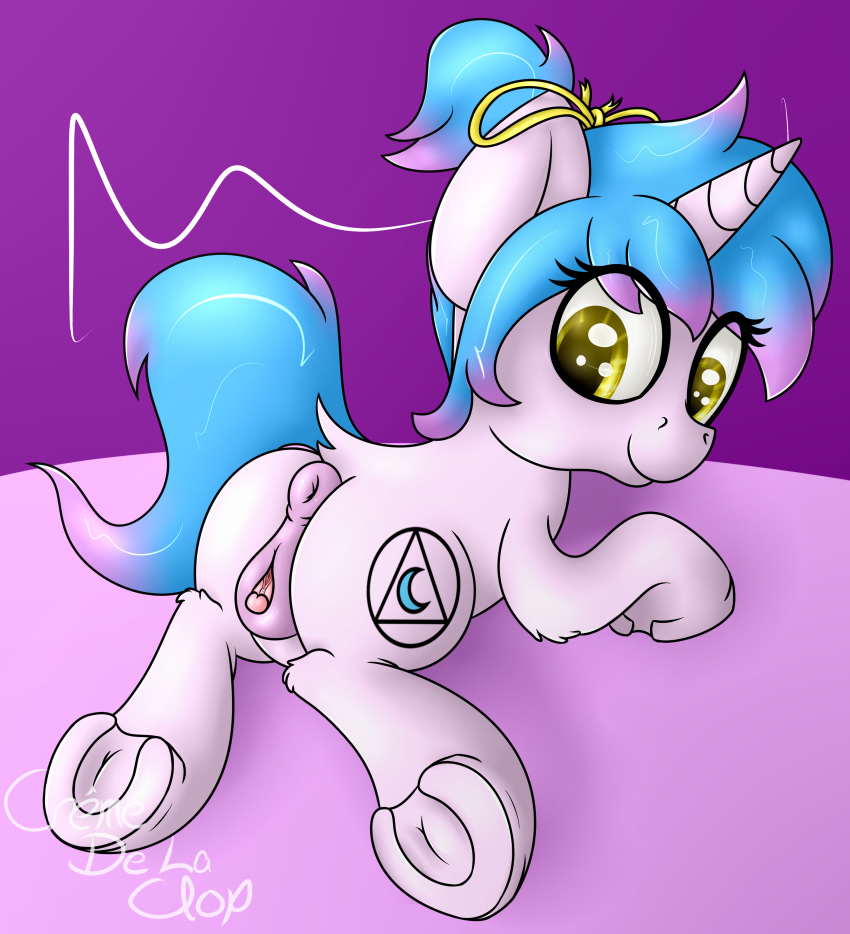 anus bow clitoris cremedelaclop_(artist) equine fan_character female horn horse mammal my_little_pony pony pussy solo unicorn