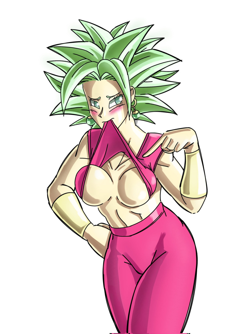 dragon_ball dragon_ball_super embarrassed_female kefla legendary_super_saiyan rebut_art shirt_up showing_breasts super_saiyan super_saiyan_2 tournament_of_power