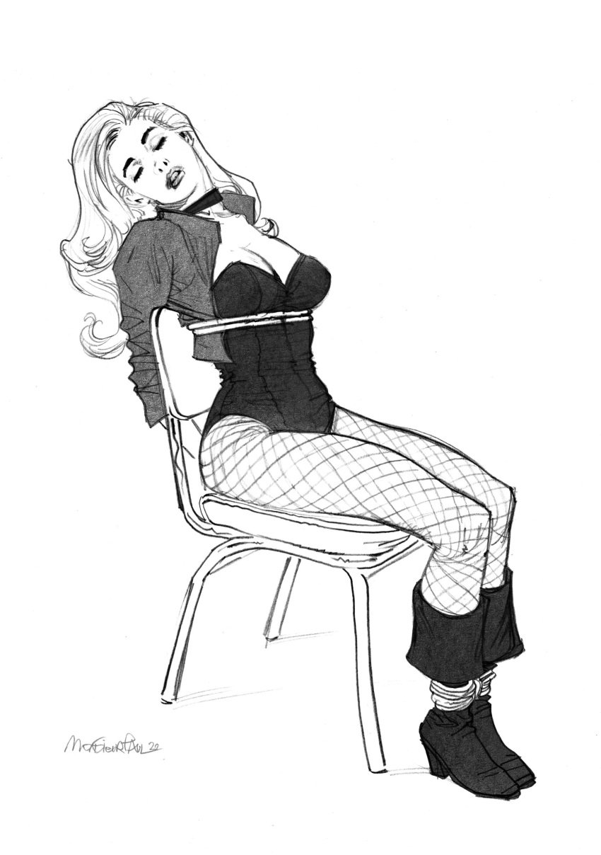 1girls black_canary blonde_hair bondage breasts captured_girl captured_heroine dc dc_comics defeated defeated_heroine dinah_lance green_arrow_(series) knocked_out leash monsieurpaul passed_out sitting sleeping thick_thighs unconscious