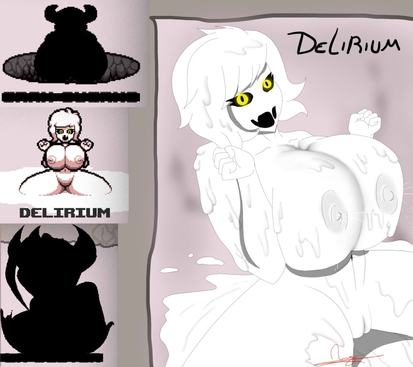 breasts delirium_(the_binding_of_isaac) girl goo_girl humanoid milking nahuelconer rule_63 sperm the_binding_of_isaac thighs white_body white_hair white_skin yellow_eyes younger_female