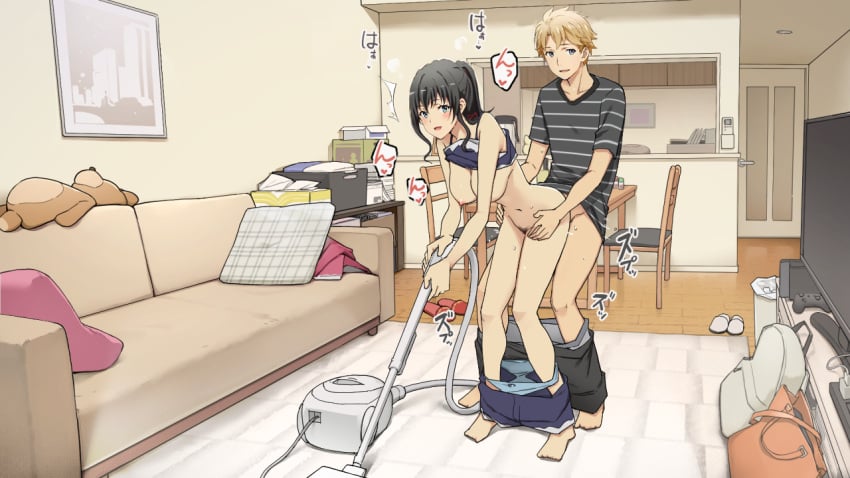 1boy 1girls bag barefoot big_breasts black_bottomwear black_hair black_shorts blue_panties blue_shorts blush bottomwear_down breasts carpet casual casual_sex chair clothes_pull clothing couch doggy_style duo duo_focus edit female free_use front_view gaming_controller handbag hayama_hayato human hypercasual indoors japanese_text living_room long_hair manga multitasking my_teen_romantic_comedy_snafu netorare nipples ntr pajama_shorts pajamas pale_skin panties panty_pull pillow ponytail sex sex_from_behind shiny_hair shorts shorts_pull slippers standing standing_sex straight stuffed_animal stuffed_toy sweat sweaty_legs t-shirt table tank_top teddy_bear television third-party_edit two_tone_bottomwear two_tone_topwear underwear underwear_down vacuum_cleaner wakamatsu372 wooden_chair wooden_floor yukinoshita_yukino