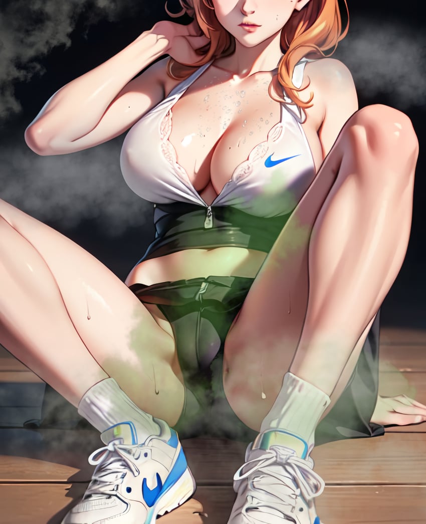 ai_generated breast camel_toe cameltoe fit_female fit_girl scarlethblood socks sport_shoes sports_bra sports_shorts stinky stinky_feet stinky_shoes stinky_socks sweat sweatdrop sweaty_breasts white_socks