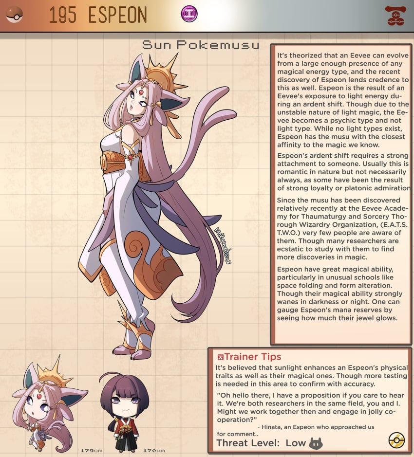 1girls clothed clothing creature_index eeveelution english_text espeon female female_focus forehead_jewel generation_2_pokemon humanized_pokemon kinkymation light-skinned_female light-skinned_male light_skin page_195 page_number pink_eyes pink_hair pokedex pokemon pokemon_gsc pokemusu profile purple_eyes side_view standing text text_box very_long_hair