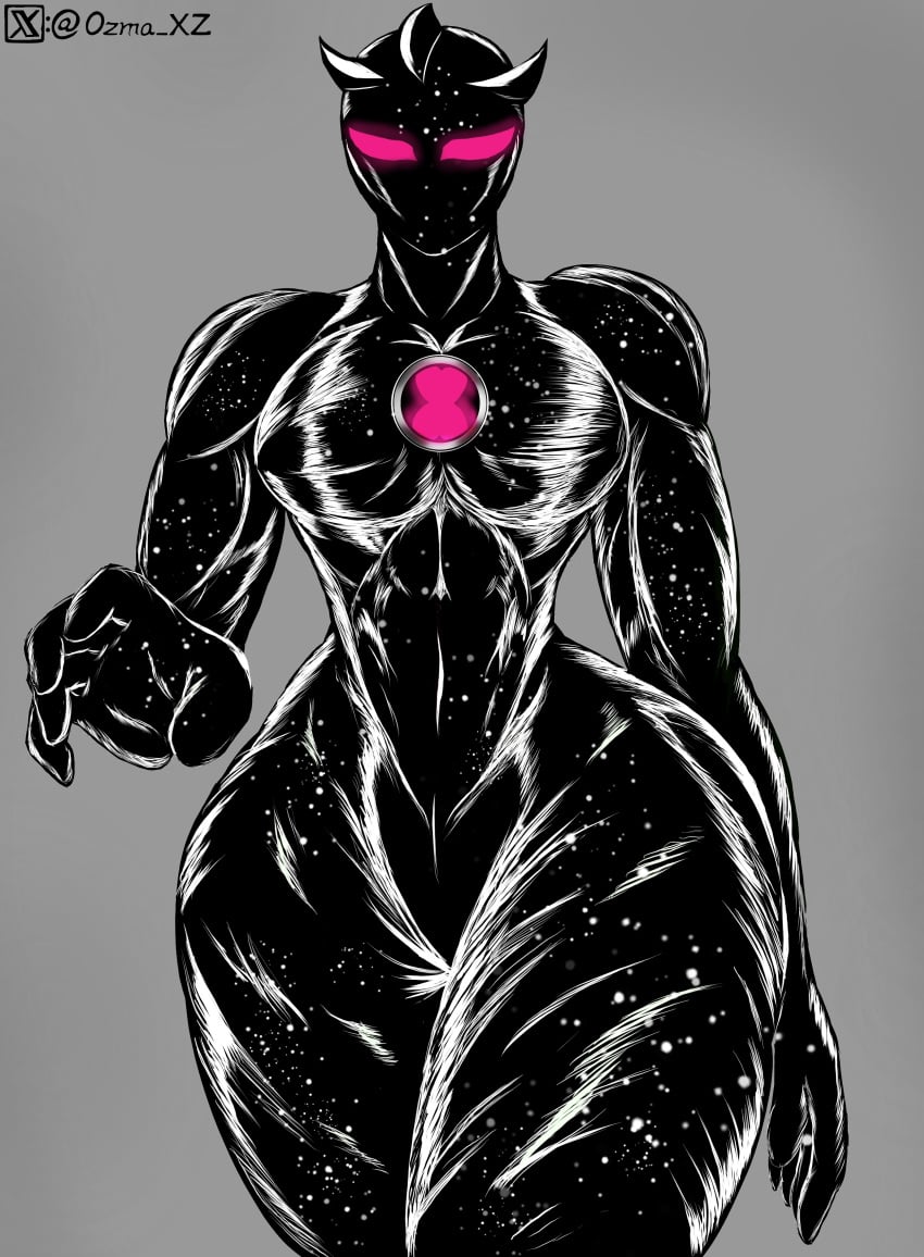 1girls alien alien_girl alien_x ben_10 ben_10_alien_force ben_10_ultimate_alien black_skin cartoon_network celestialsapien chaquetrix curvy female galaxy_girl galaxy_skin hourglass_figure large_breasts looking_at_viewer muscular_female ozma_xz pink_eyes shiny_skin solo star thick_thighs wide_hips