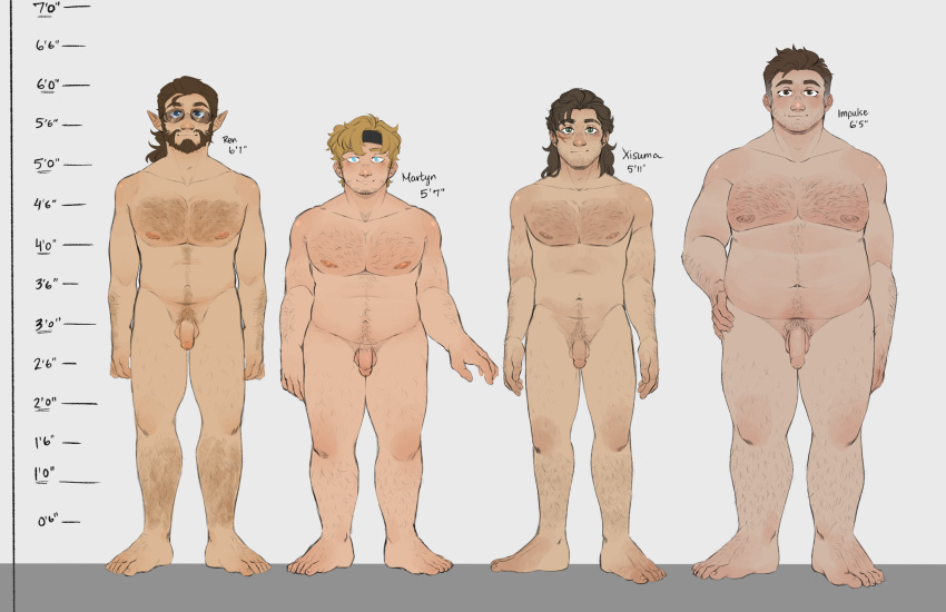 4boys blonde_hair blonde_hair_male brown_hair brown_hair_male fully_nude hermitcraft impulsesv inthelittlewood leg_hair long_hair male_only mcyt minecraft_youtubers mumbocumbo no_sex nude realistic_penis_size rendog xisuma