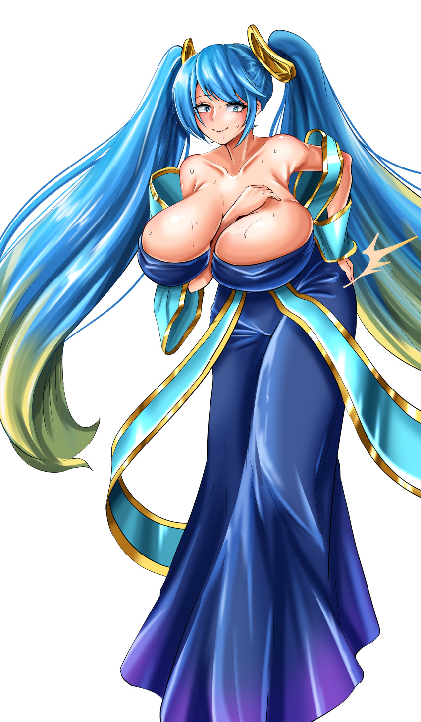 1girls artist_request big_breasts blue_eyes blue_hair breasts busty curvaceous curvy curvy_body curvy_female female huge_breasts large_breasts league_of_legends nenana_(artist) sona_buvelle twintails voluptuous white_background