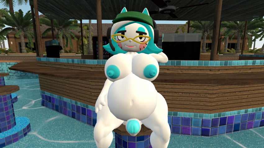 1futa 3d anthro bbw bbw_mom beach belly breasts completely_nude fat futa_only futanari glasses glitch_productions hat headphones kabalmystic karen_(smg4) naked_glasses naked_hat naked_headwear nude nude_futanari pool pregnant pregnant_futa sitting smg4