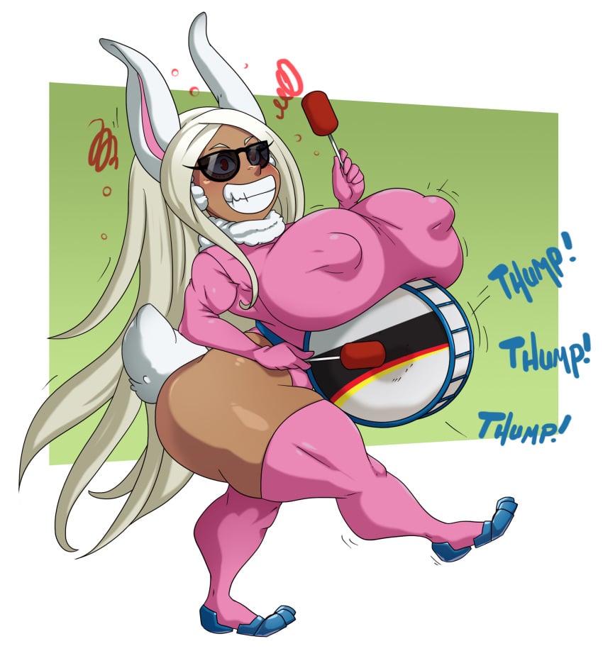 brainwashing energizer energizer_bunny huge_ass huge_breasts hypnosis implied_transformation leotard mind_control miruko my_hero_academia post_transformation shortstackification smile spiralingstaircase sunglasses thick_thighs thighhighs transformation wide_hips