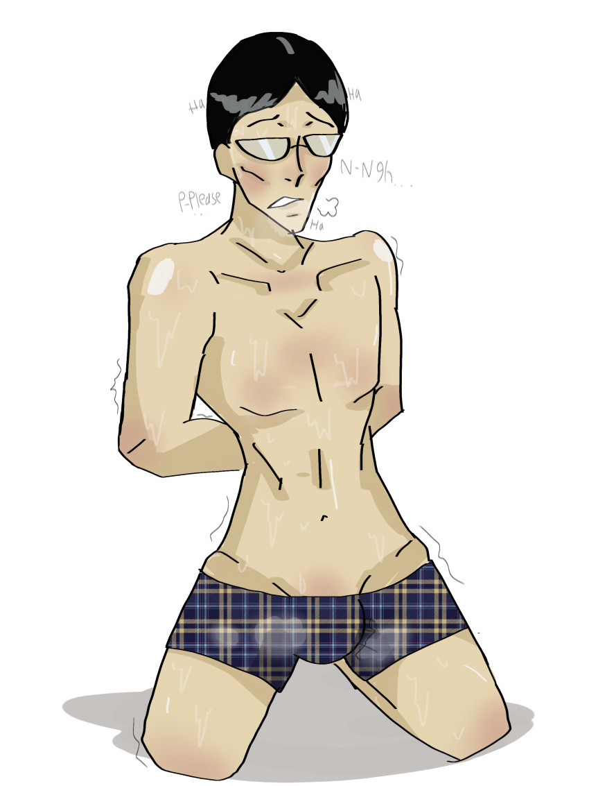 akihito_uchiumi artist_request begging black_hair boner boxers dilf glasses male_only roblox roblox_game source_request sweaty_body tagme the_mimic tied_hands