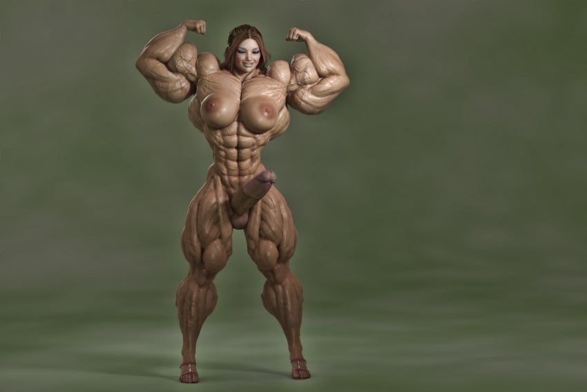 1futa 3d abs areolae balls breasts dickgirl erection extreme_muscles eyeshadow flexing front_view futa_only futanari huge_cock hyper_muscles intersex long_penis midriff muscle muscular muscular_futanari nipples nude penis rdr_3d solo standing testicles veins