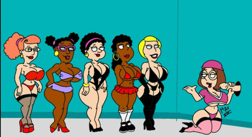 6girls ass big_ass big_breasts big_hips big_penis breasts esther_(family_guy) family_guy glory_hole lingerie maxtlat meg_griffin patty_patterson penis ruth_cochamer