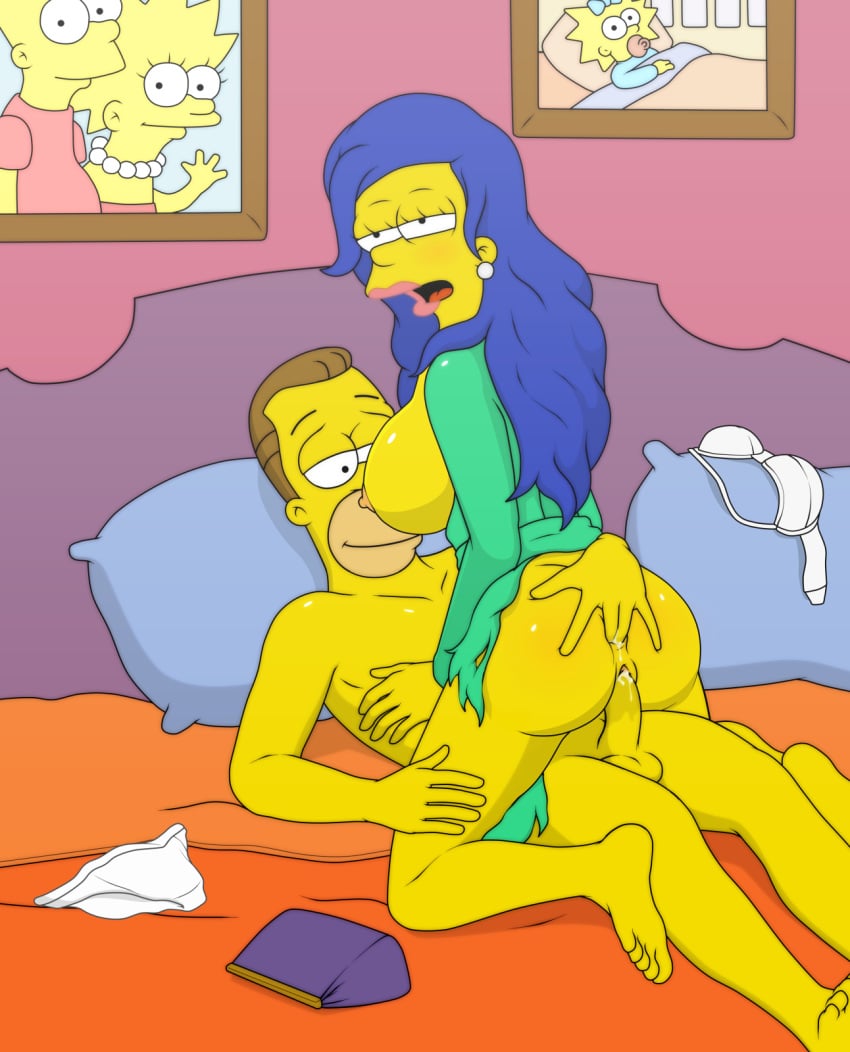 anal anal_fingering ass blue_hair cowgirl_position fat_ass female female_on_top fluids girl_on_top hair_down herbert_powell long_hair male marge_simpson penis pussy sex sfan the_simpsons yellow_skin