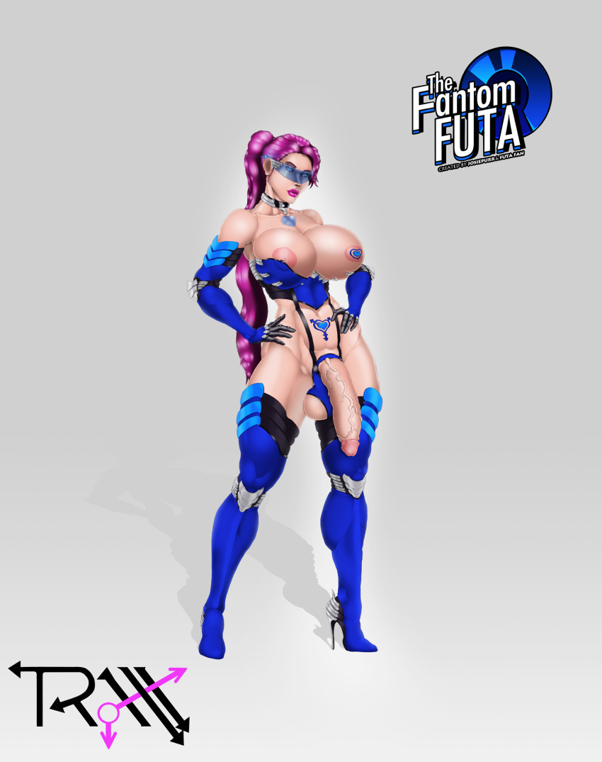 1futa boots breasts clothing elbow_gloves eyewear flaccid footwear full-length_portrait full_length futa_only futanari gloves goggles hair handwear high_heels intersex large_breasts large_penis large_testicles penis ponytail portrait purple_hair solo standing testicles the_phantom_futa thigh_boots tied_hair traxx veiny veiny_penis