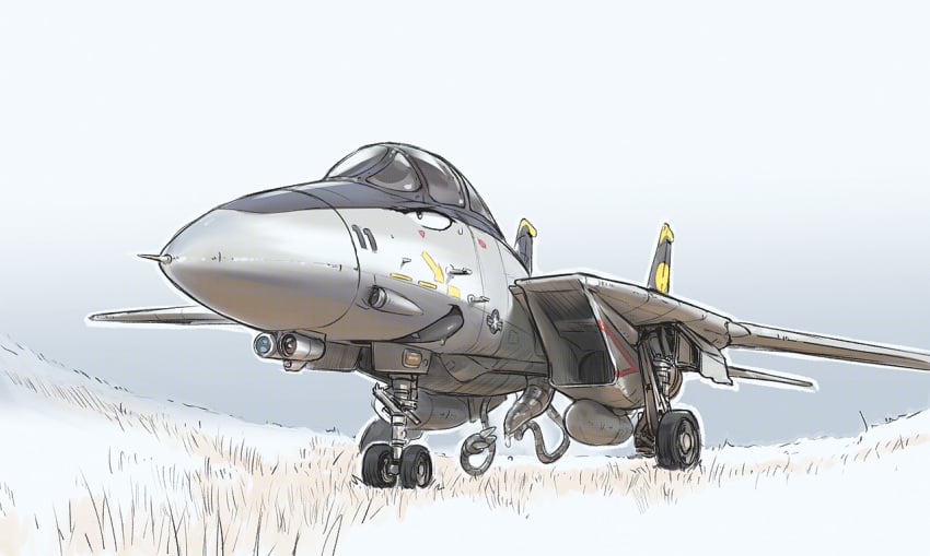 1boy aircraft airplane cum dual_engine f-14 jet lando living_aircraft living_machine machine male male_only penis ratbat simple_background tentacle