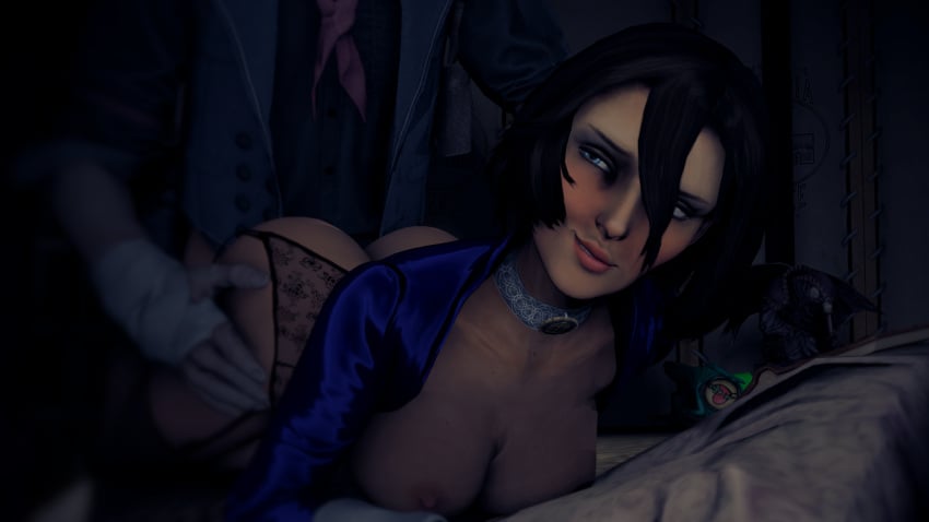 1boy 1girls 3d ambiguous_penetration areolae ass bed bedroom big_breasts bioshock bioshock_infinite blue_eyes blush bolero booker_dewitt breasts breasts_out brown_hair bubble_butt choker curvy doggy_style doggystyle elizabeth_comstock eyeliner eyeshadow female female_focus garter_belt garter_straps hair_over_eyes incest makeup male mascara nipples oedy69 penetration seductive seductive_look seductive_smile sex shirt short_hair sleeves_rolled_up stockings tagme vest