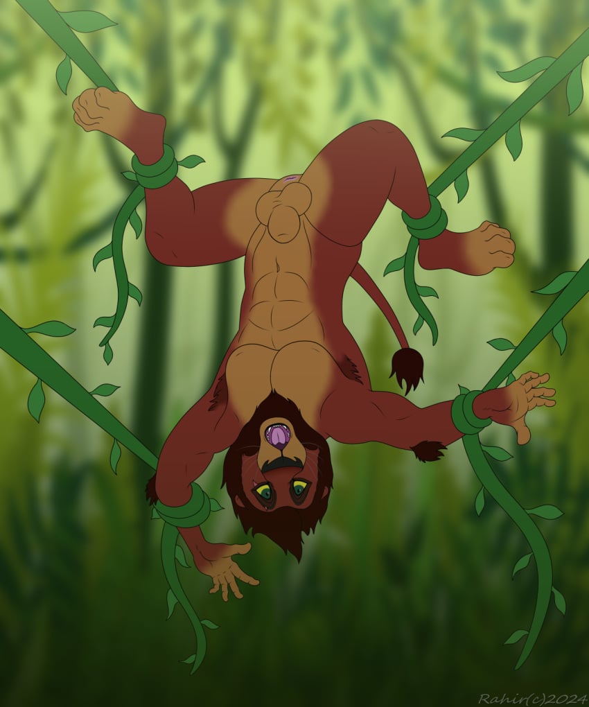 animal_genitalia anthro balls digital_media_(artwork) disney domestic_cat felid feline felis furry genitals hi_res invalid_tag kovu lion male mammal nude pantherine plant sheath tail the_lion_king upside vines