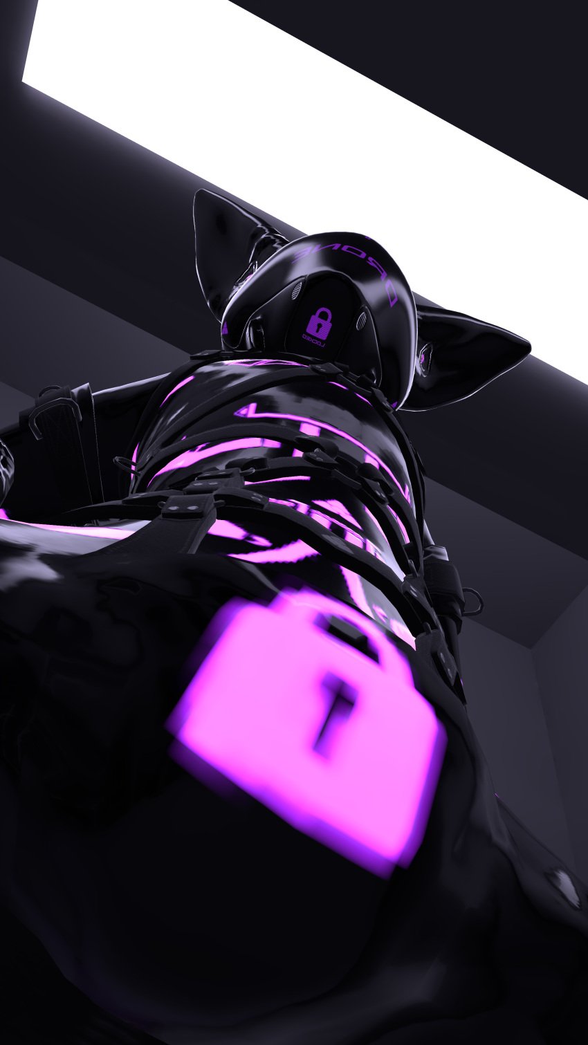 3d_(artwork) absurd_res anthro bdsm_collar binder_(restraint) canid canine clothing digital_media_(artwork) drone dronesuit fox harness hi_res hypnosis latex latex_clothing latex_skinsuit liquid_latex male mammal mask mind_control restraints skinsuit solo tight_clothing vrchat