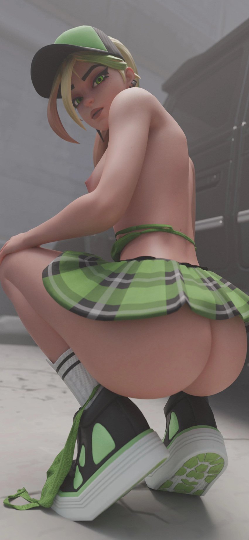 1girls alternate_costume alternate_hairstyle ass blonde_hair bra_down braces butt cap checkered_skirt choker cute dat_ass egirl epic_games eyelashes female fishnets fortnite fortnite:_battle_royale freckles garage green_eyes green_hair hat helsie_(fortnite) long_hair looking_at_viewer looking_back looking_down outside pale-skinned_female panties_around_leg petite pink_eyeliner pink_eyeshadow pink_hair ponytail presenting_ass seductive_eyes seductive_look seductive_mouth skinny slim squatting tagme teenager three_tone_hair tm04 two_tone_hair