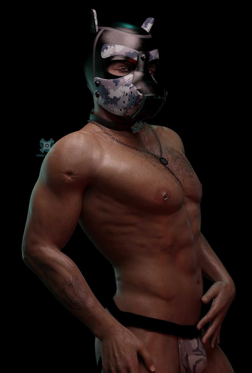 1boy 1human 3d 3d_(artwork) 3d_model abs activision bara bara_tiddies bara_tits black_background blue_eyes call_of_duty call_of_duty_modern_warfare_2_(2022) dog_collar fetish_gear infinity_ward jockstrap john_mactavish kinky light-skinned_male light_skin male male_focus male_only muscles muscular muscular_male nipple_piercing obbi_mation pecs pup_mask pup_play soap_(modern_warfare_2) solo solo_focus solo_male tattooed_arm tattooed_male