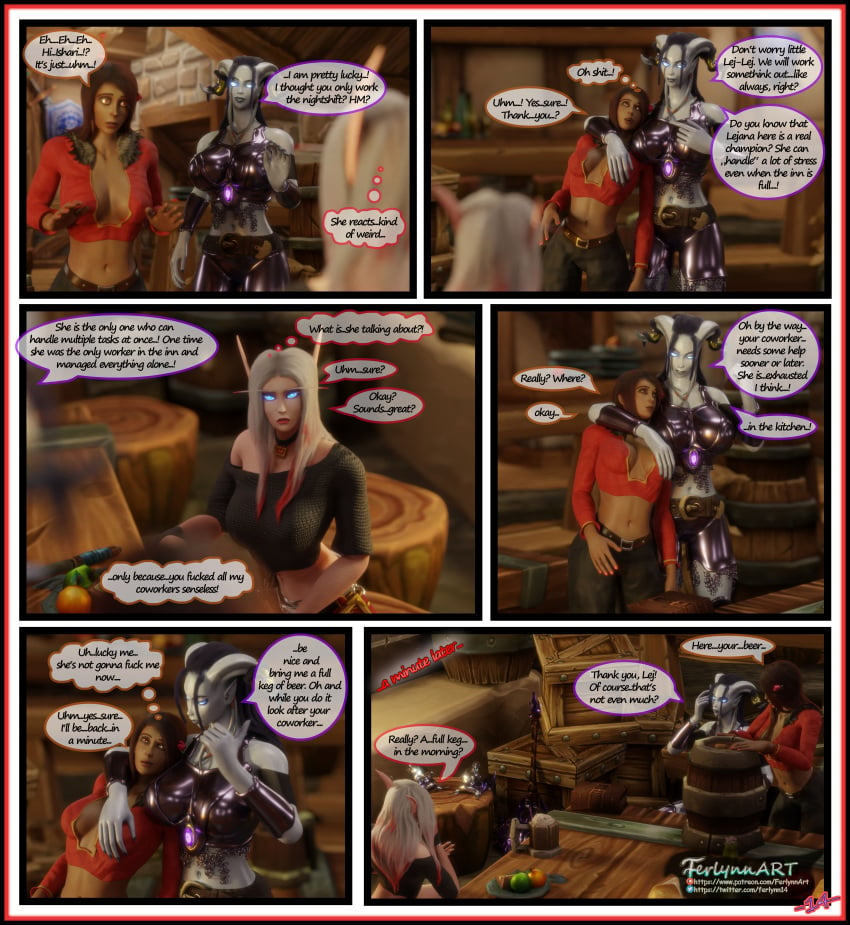 3d comic dialogue draenei draenei_futa english_text female ferlynn futa_on_female human ishari lejana self_upload text world_of_warcraft