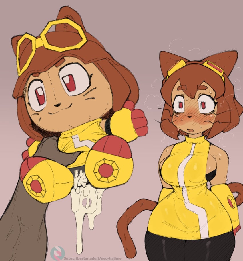 1girls 2026 2d 2d_(artwork) anthro brown_hair cat_ears cat_tail catgirl color colored cum cum_drip cum_in_plushie cum_inside dark-skinned_female doll embarrassed female female_focus fumo_plush furry furry_female gameoverse heroine holding holding_object holding_plushie kit_(gameoverse) kit_bodega latina marketable_plushie neo_hajime nerd open_mouth plushophilia shocked shocked_expression sideboob sparkle_doll_meme standing superheroine sweat sweating_profusely wide_hips younger_female