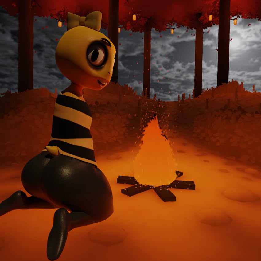 3d 3d_(artwork) ass big_ass big_butt blender fire kitty_(under(her)tail) looking_at_viewer monster_kid night night_sky petru smile thick thick_ass thick_thighs undertale undertale_(series)