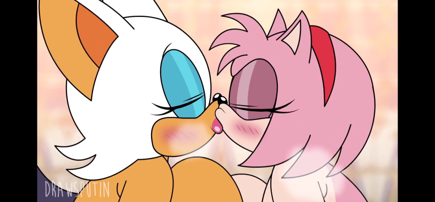 amy_rose boob_squish drawsputin french_kissing kissing rouge_the_bat sonic_(series) yuri