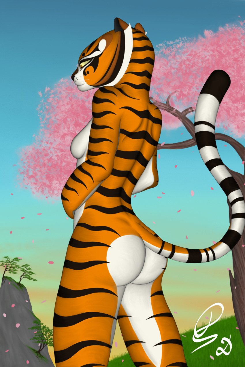 anthro ass breasts bubble_butt dragonczech dreamworks female from_behind fur kung_fu_panda master_tigress nude posing sideboob tail tigress