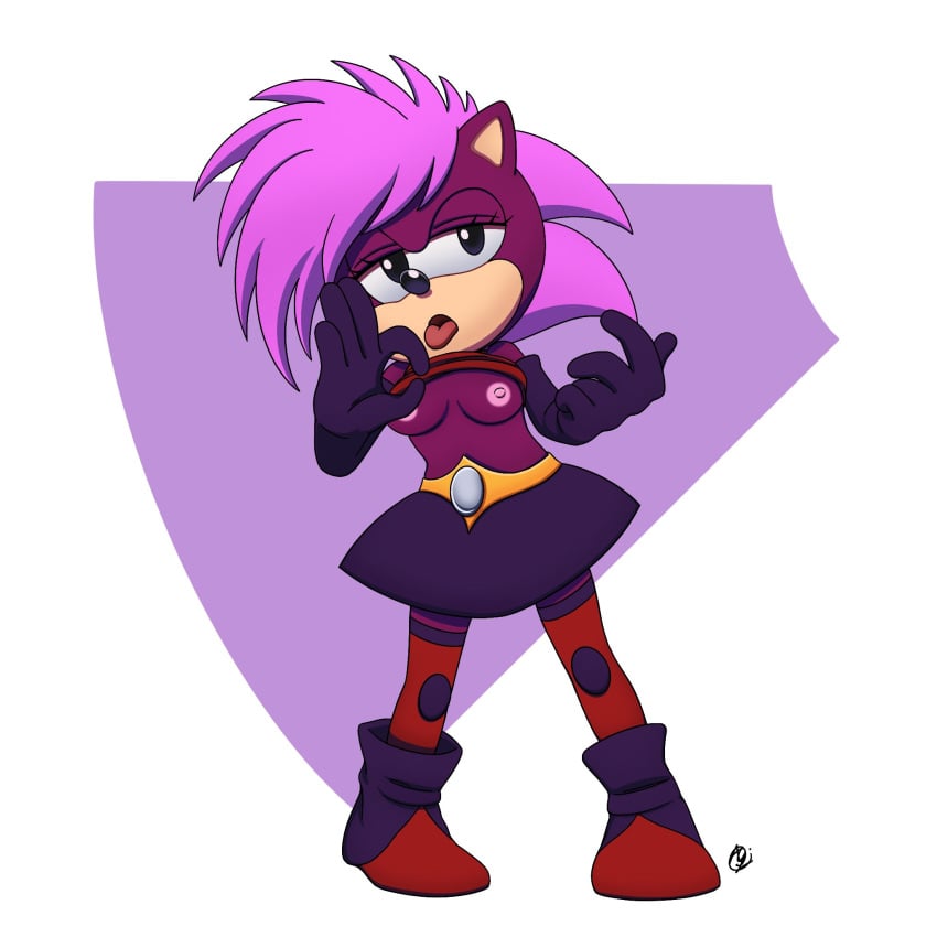 1girls anthro boots bottomwear breasts clothed clothing clothing_lift dic_entertainment female flashing flashing_breasts footwear furry gloves hair handwear hedgehog hi_res humanoid innotsu legwear medium_breasts nipples pink_hair purple_body shirt shirt_lift skirt solo sonia_the_hedgehog sonic_(series) sonic_the_hedgehog_(series) sonic_underground tongue tongue_out topwear wildbrain