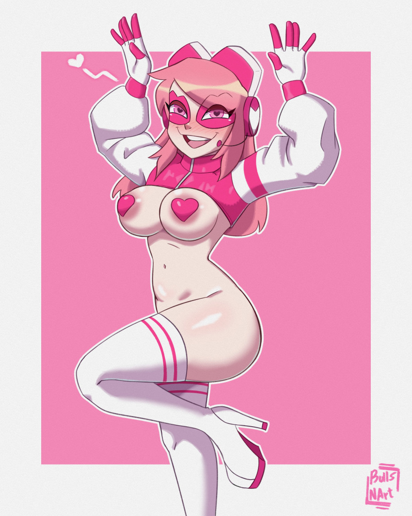 ass athletic athletic_female big_breasts bottomless breasts bubble_butt bullsnart busty cartoon_network crop_top female female_focus female_only heart-shaped_pupils hourglass_figure long_hair makeup miss_heed_(villainous) pasties pink_eyes pink_hair tagme thigh_boots villainous wide_hips