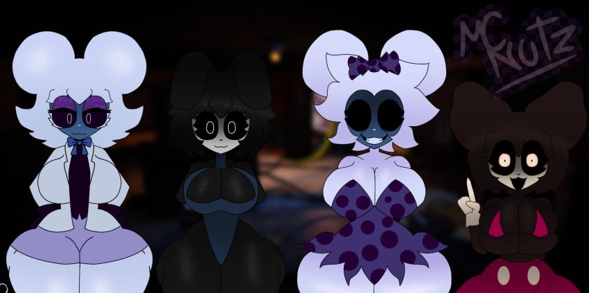 4girls anthro artist_logo artist_name creepy five_nights_at_freddy's five_nights_at_treasure_island five_nights_in_anime front_view huge_ass mcnutz_(artist) mickaline_(mcnutz) mickey_mouse monster_girl nightmare_waifu oswald oswald_(character) oswald_the_lucky_rabbit photo-negative_mickey public_domain tagme the_face