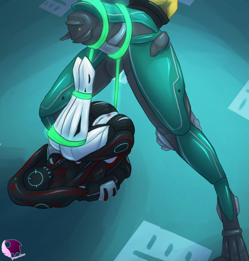 bodysuit bondage corpus female ivara_(warframe) moa_(warframe) restrained tied_up warframe