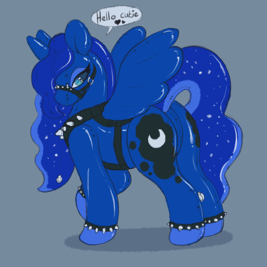 1:1 animate_inanimate blue_body blue_eyes bridle equid equine feathered_wings feathers female friendship_is_magic harness hasbro hi_res horse inflatable living_inflatable mammal my_little_pony pool_toy princess_luna_(mlp) simple_background solo symrea wings