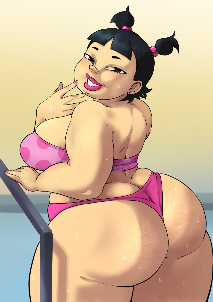 1girls big_ass big_breasts big_butt bikini black_hair cartoon_network ecchipoo fat fat_ass fat_woman female huge_ass huge_butt light-skinned_female light_skin looking_at_viewer looking_back overweight overweight_female rear_view sadie_(tdi) thick_thighs total_drama_island voluptuous voluptuous_female wide_hips