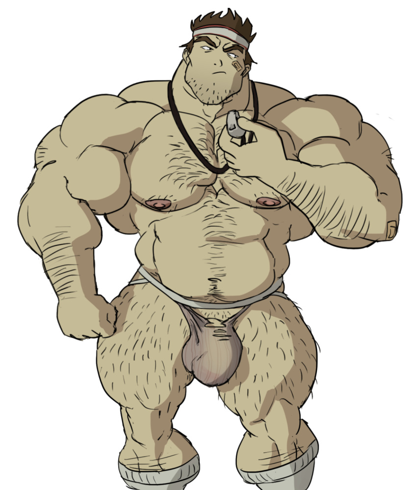 1boy bara body_hair bulge chest_hair code_lyoko flaccid hairy hairy_legs human jim_morales jockstrap male male_only muscle muscles remert solo stubble tagme transparent_background