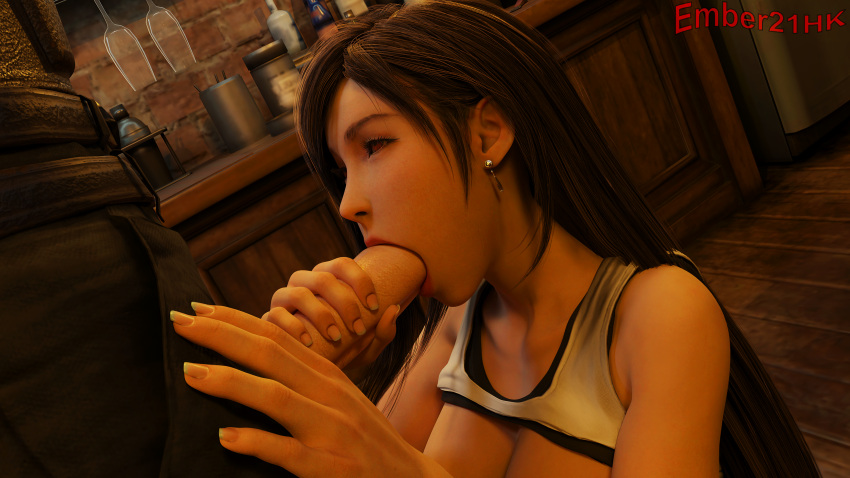 2k 3d 3d_(artwork) big_breasts blender blender_(software) blender_cycles blowjob brown_hair cloud_strife crop_top dark_brown_hair earring ember21hk eyes_half_open fellatio final_fantasy final_fantasy_vii final_fantasy_vii_remake hand_on_leg hand_on_penis hi_res lipstick_on_penis long_hair looking_at_partner looking_up male/female oral_sex penis penis_in_mouth red_eyes red_lipstick shirt_lift shirt_up sports_bra sports_bra_lift square_enix sucking_penis tifa_lockhart