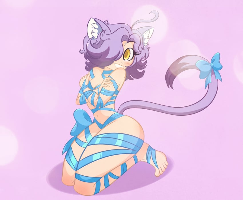 1girls barefoot breasts cat_ears female furry limbros miruna_(jadedfounder) nude purple_hair ribbon tagme tail