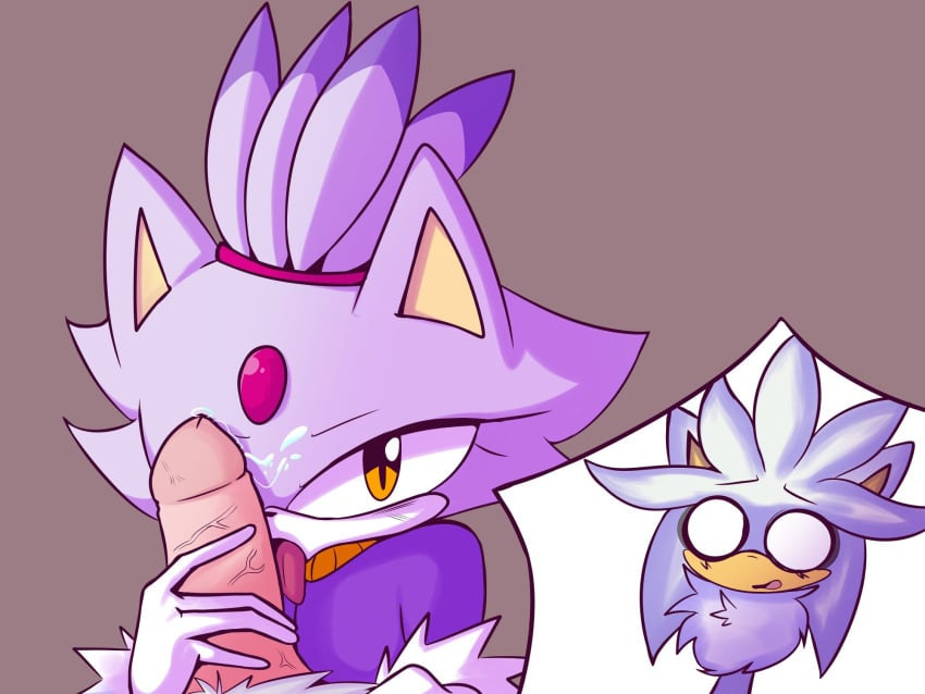 1boy 1boy1girl 1girls artist blaze_the_cat brown_eyes dunce-leaf fellatio female large_penis licking licking_penis looking_at_viewer male penis penis_awe penis_on_face pov pov_eye_contact purple_fur silver_eyes silver_the_hedgehog sonic_(series) tagme uncensored vein veins veiny veiny_penis
