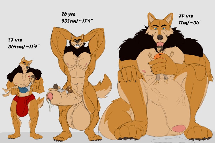 balls bulge canid canine canis genitals growth hi_res human hyper john_(justagoodboy) justagoodboy macro mammal muscular penis size_difference wolf