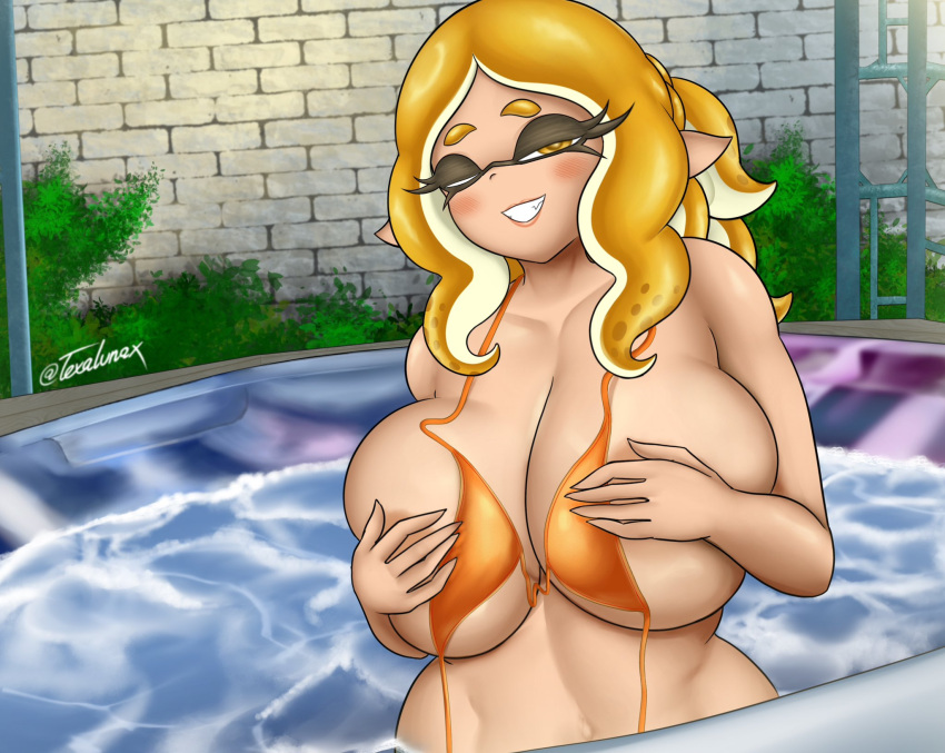 1girls 2024 big_breasts breasts covered_nipples covering_breasts hot_tub inkling inkling_girl linda_(telaxart) milf nintendo nsfwtalex splatoon splatoon_2 splatoon_3 swimsuit teasing telaxart texalunax thick_thighs voluptuous