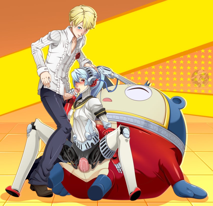 1girls 2boys 2d 2d_(artwork) android anthro anthro_penetrating atlus blonde_hair blue_eyes blush breasts closed_eyes clothed_sex clothing cowgirl_position eyes fellatio female fur furry fursuit grey_hair hi_res labrys labrys_(persona) lady-fantasma light-skinned_female light-skinned_male light_skin male mammal mechanical mechanical_arm penetration penis persona persona_4 persona_4_arena ponytail pussy red reverse_cowgirl_position robot robot_girl rose rose_(flower) school_uniform sex silver_hair spitroast teddie teddie_(persona) threesome unbuttoned unbuttoned_shirt vaginal_penetration yellow_hair