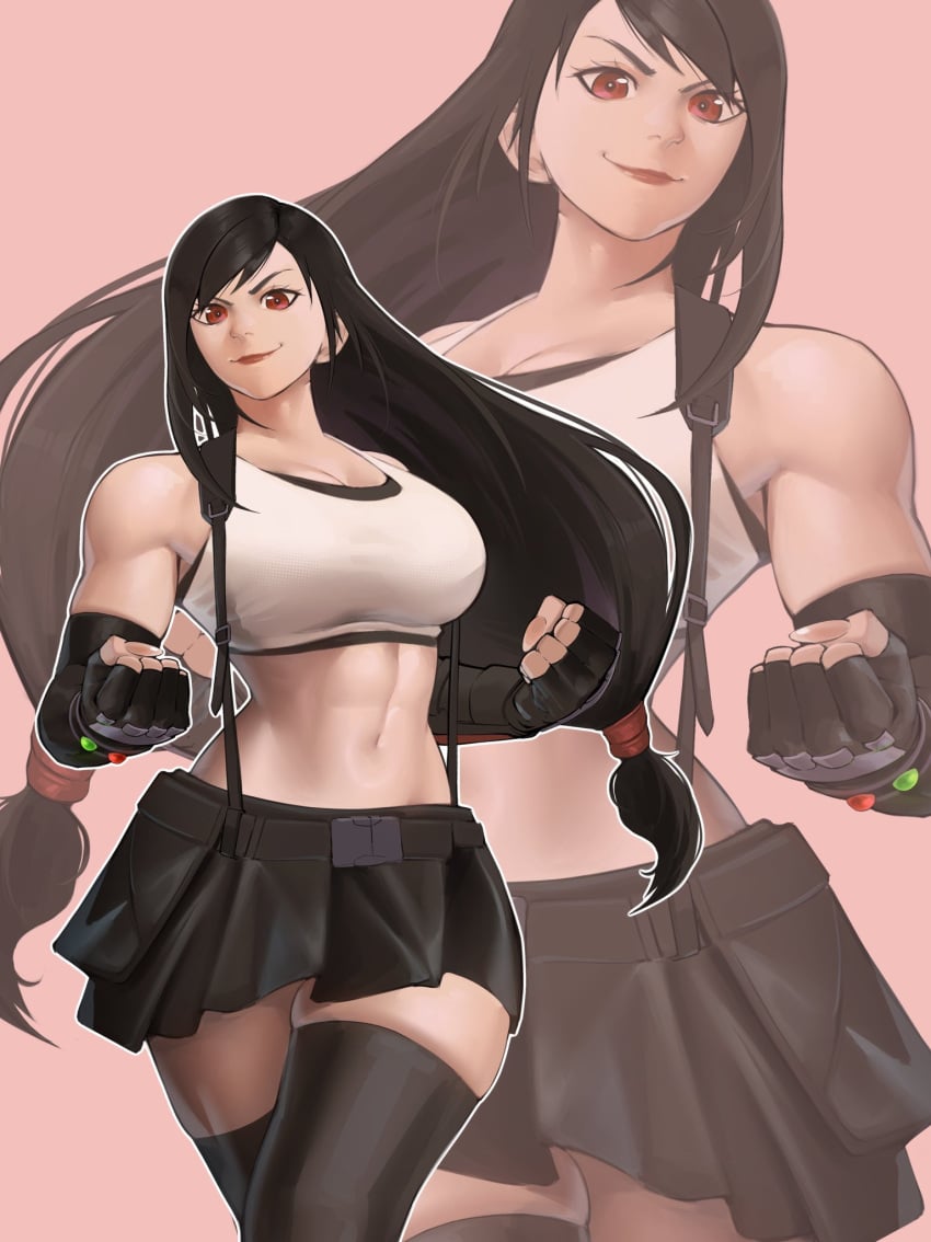 1girls abs bare_shoulders big_breasts black_hair clothed clothing color female female_focus female_only final_fantasy final_fantasy_vii fit_female hi_res large_breasts light-skinned_female light_skin long_hair looking_at_viewer muscles muscular muscular_female red_eyes solo solo_female square_enix tagme thick_thighs tifa_lockhart zukululuu