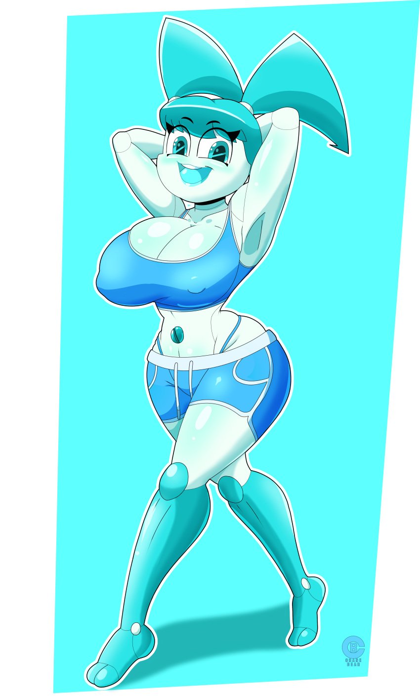 absurd_res armpits bra breasts cranebear cute_eyes female genitals hi_res huge_ass huge_breasts humanoid jenny_wakeman machine my_life_as_a_teenage_robot nickelodeon panties pinup pose pussy robot robot_humanoid smile solo